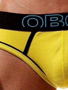 Мужские желтые трусы слипы с черной отделкой Oboy Ribby 5240c08